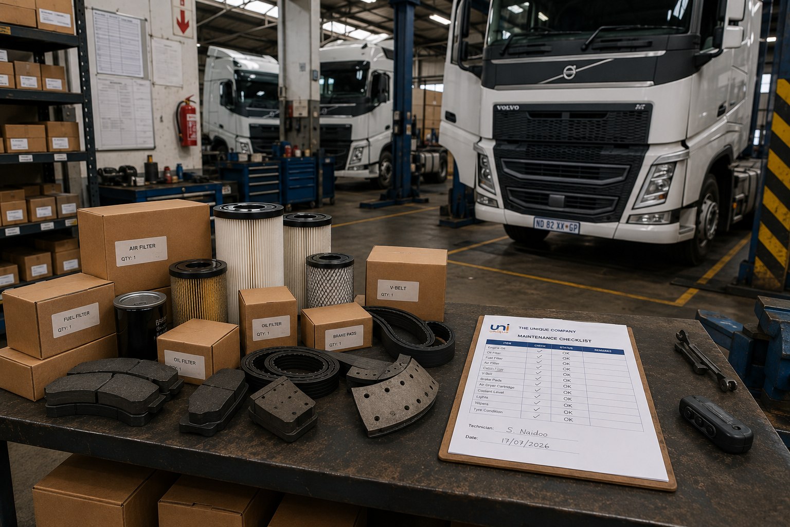 Scheduled fleet maintenance parts prepared for collection